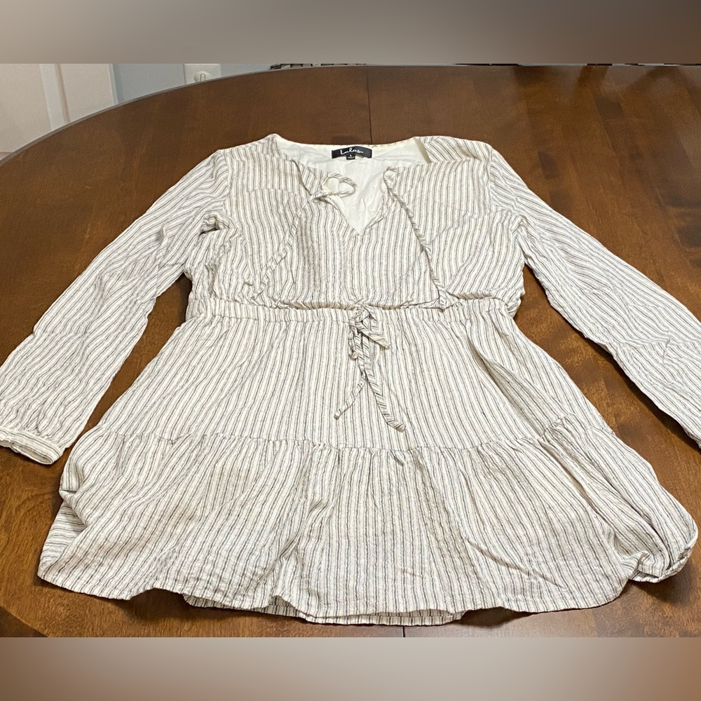 Lulus Primitive/French Country Pin Striped Long Sleeve Dress, Size L